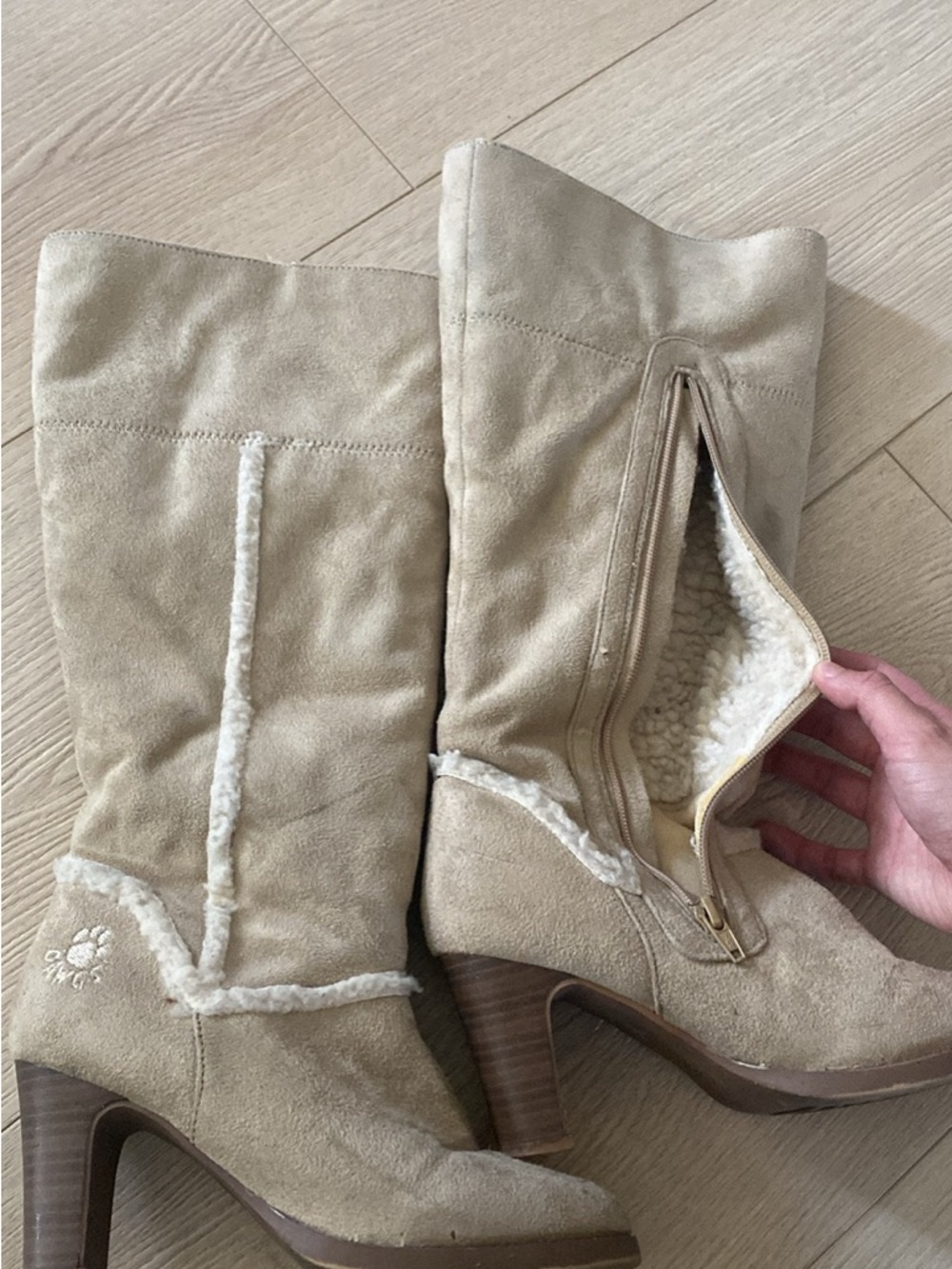 Women's Suede Shearling-Lined Mid-Calf Boot - Beige